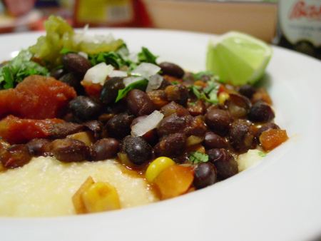 Black Bean Chili over Cheesy Grits