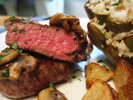 Filet Mignon and Stuffed Artichokes