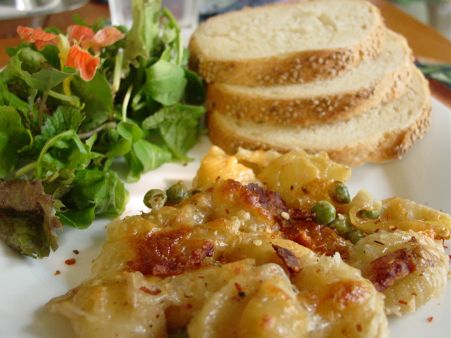 Baked, Cheesy, Pasta, Peas and Bacon