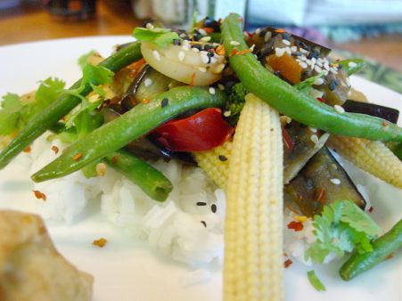 Eggplant and Corn Sesame Stir Fry