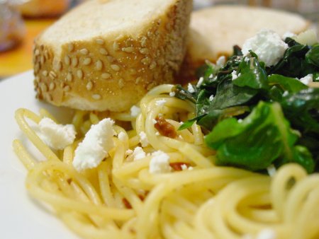 Tomato Pesto Spaghetti with Chard