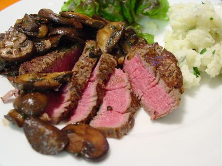 Peppercorn Filet Mignon with Mushrooms
