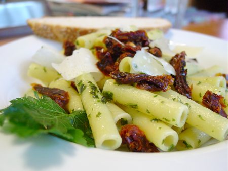 Basil Pesto Pasta with Dried Tomatoes