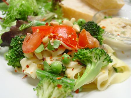 Pasta Primavera and Blueberry Crumbles