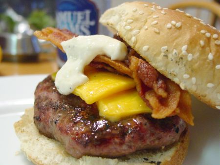 Bacon-Cheddar Burgers with Horseradish Sauce