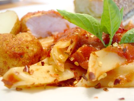 Pasta with Chicken and Potato Tomato Sauce